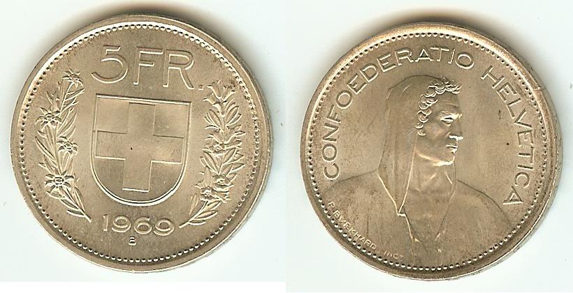 Swiss 5 Francs 1969B BU